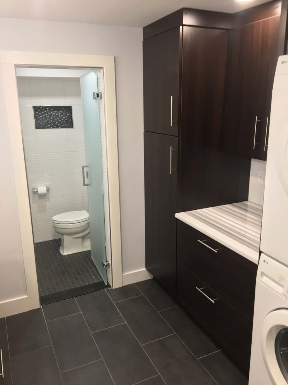 Modern laundry and bathroom and remodel- Wilton, CT